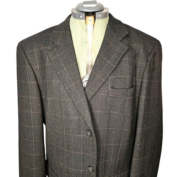 Mens Enrico Gelini Plaid Wool Blazer Jacket 3-Button Front Charcoal Gray Size 42 - Picture 2 of 14